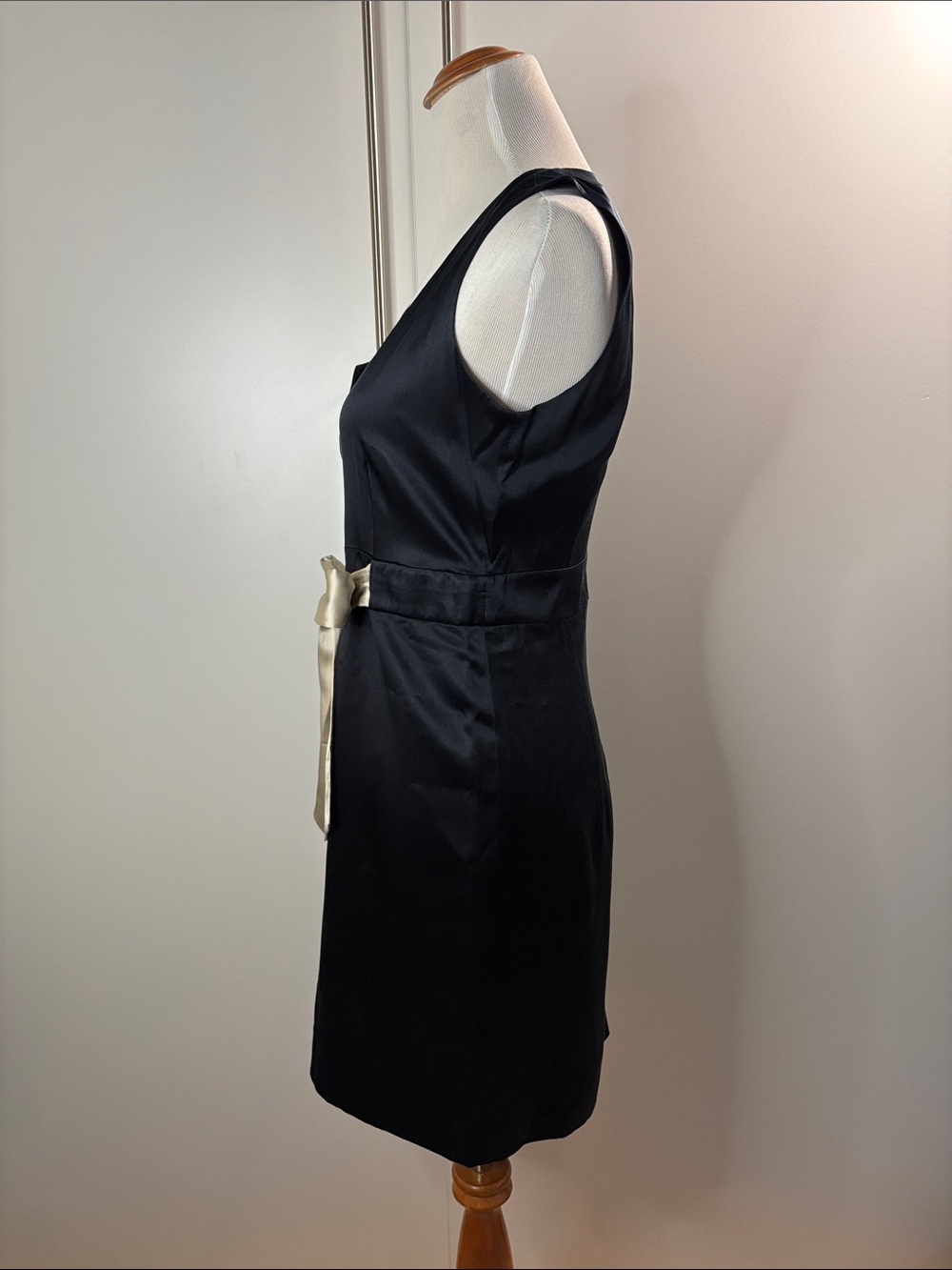 Black Sleeveless Satin Dress with Cream Satin Bow Accent 6 - Picture 2 of 5